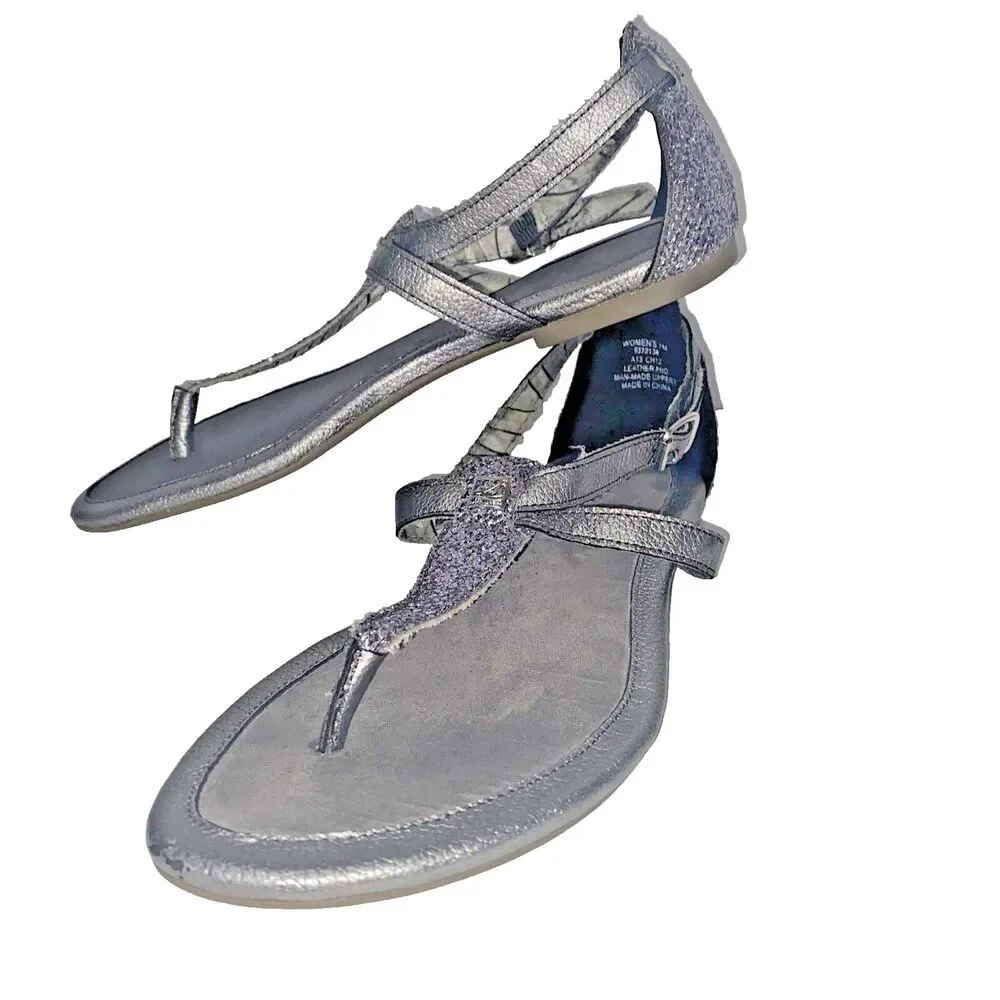 Sperry Top-Sider Women's Silver T-Strap Sandals Size 7 Closed Heel NICE